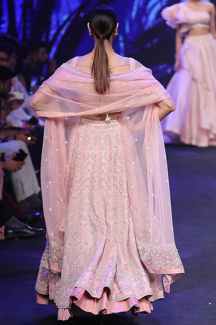 Flamingo Pink Embroidered Bridal Lehenga Set by Varun Chakkilam at Pernia's Pop Up Shop