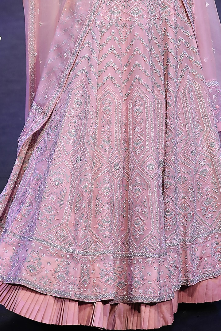 Flamingo Pink Embroidered Bridal Lehenga Set by Varun Chakkilam at Pernia's Pop Up Shop