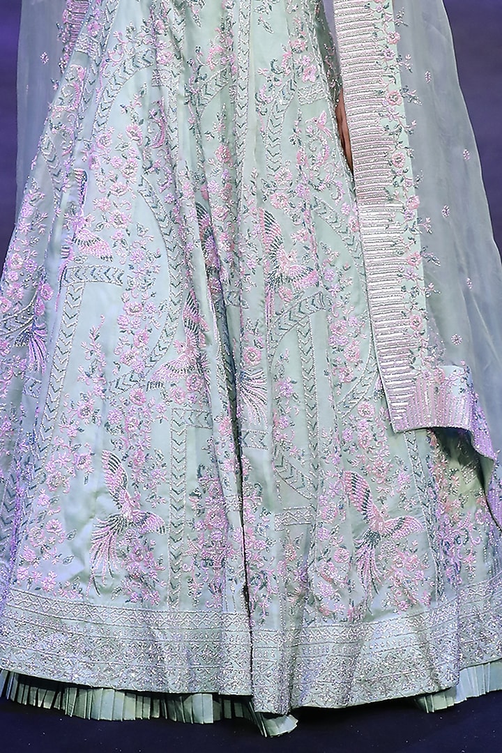 Pistachio Green Embroidered Bridal Lehenga Set by Varun Chakkilam at Pernia's Pop Up Shop