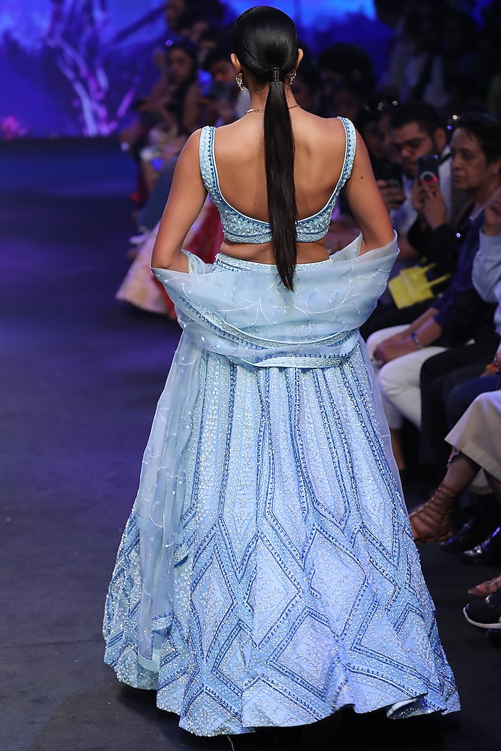 Ice Blue Embroidered Bridal Lehenga Set by Varun Chakkilam at Pernia's Pop Up Shop