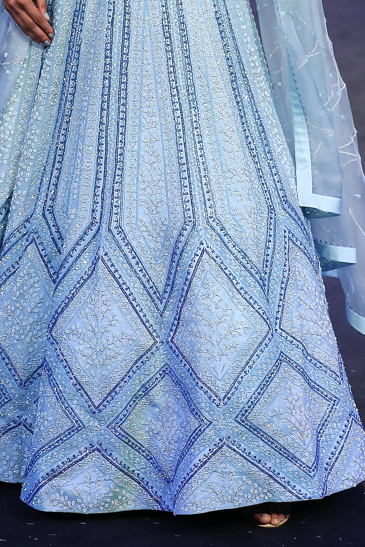 Ice Blue Embroidered Bridal Lehenga Set by Varun Chakkilam at Pernia's Pop Up Shop
