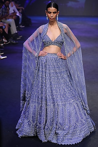 Twilight Blue Embroidered Lehenga Set by Varun Chakkilam