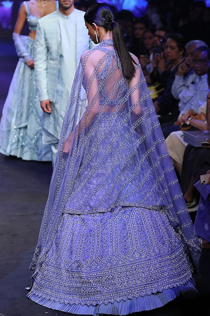 Twilight Blue Embroidered Bridal Lehenga Set by Varun Chakkilam at Pernia's Pop Up Shop