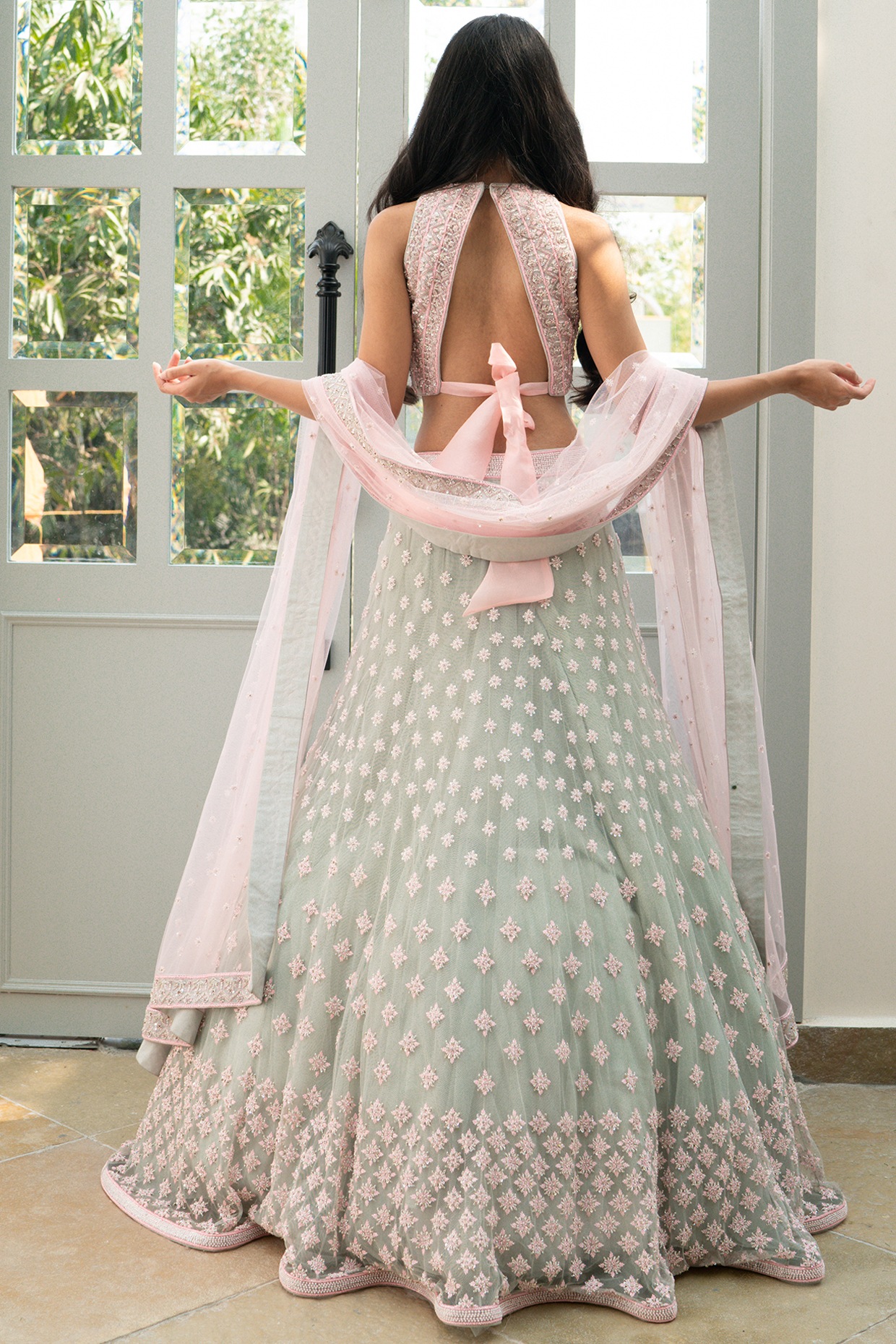 Pink and grey lehenga | Indian designer outfits, Saree designs, Lehnga  designs