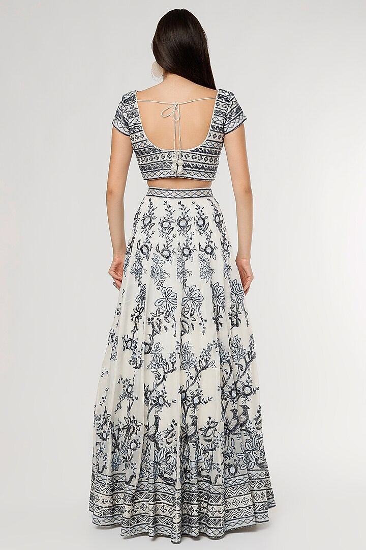 White & Black Embroidered Bridal Lehenga Set by Varun Chakkilam at Pernia's Pop Up Shop