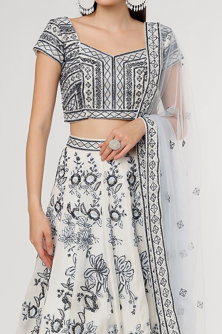 White & Black Embroidered Bridal Lehenga Set by Varun Chakkilam at Pernia's Pop Up Shop