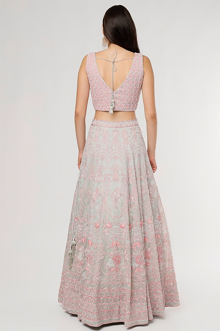 Blush Pink Embroidered Bridal Lehenga Set by Varun Chakkilam at Pernia's Pop Up Shop