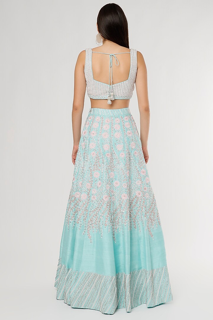 Sky Blue Embroidered Bridal Lehenga Set by Varun Chakkilam at Pernia's Pop Up Shop