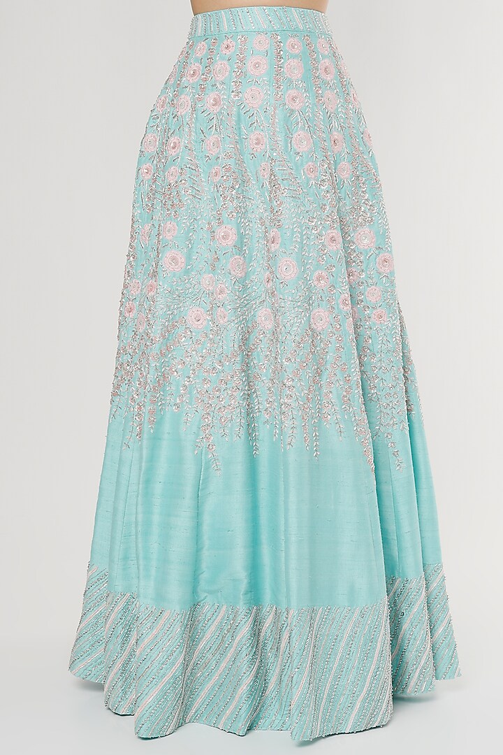 Sky Blue Embroidered Bridal Lehenga Set by Varun Chakkilam at Pernia's Pop Up Shop