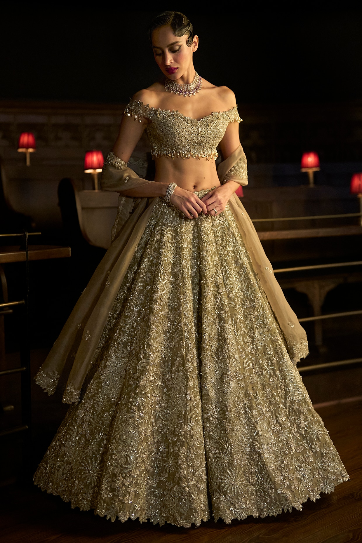 Varun Chakkilam Bronze Satin Organza & Organza Embellished Lehenga Set