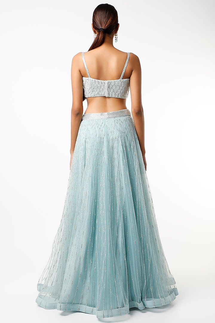 Powder Blue Zardosi Embroidered Wedding Lehenga Set by Varun Chakkilam at Pernia's Pop Up Shop