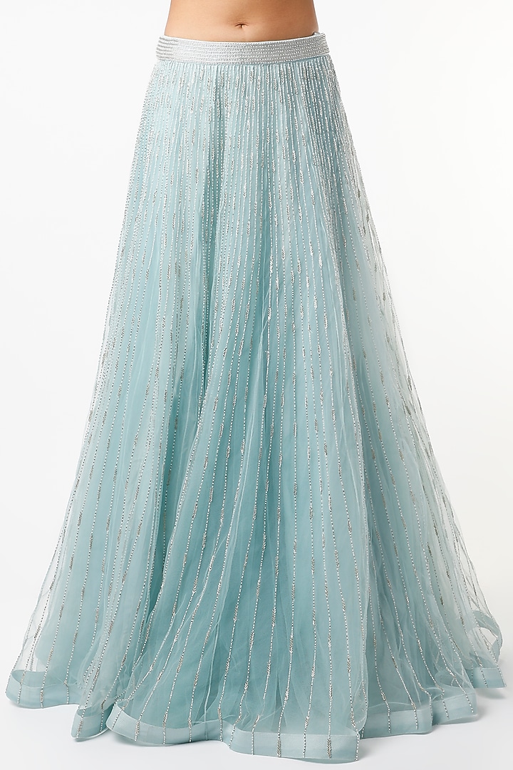 Powder Blue Zardosi Embroidered Wedding Lehenga Set by Varun Chakkilam at Pernia's Pop Up Shop