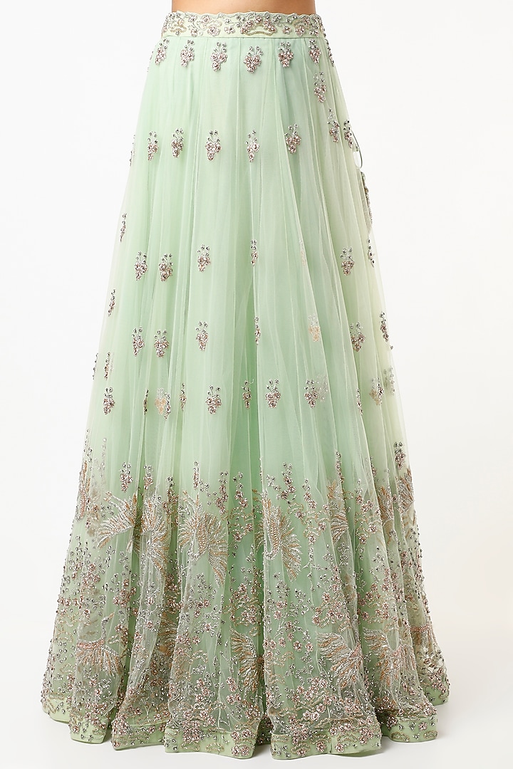 Light Green Zardosi Embroidered Wedding Lehenga Set by Varun Chakkilam at Pernia's Pop Up Shop
