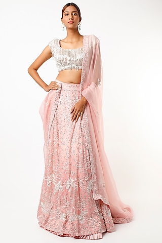 Blush Pink Zardosi Embroidered Lehenga Set by Varun Chakkilam