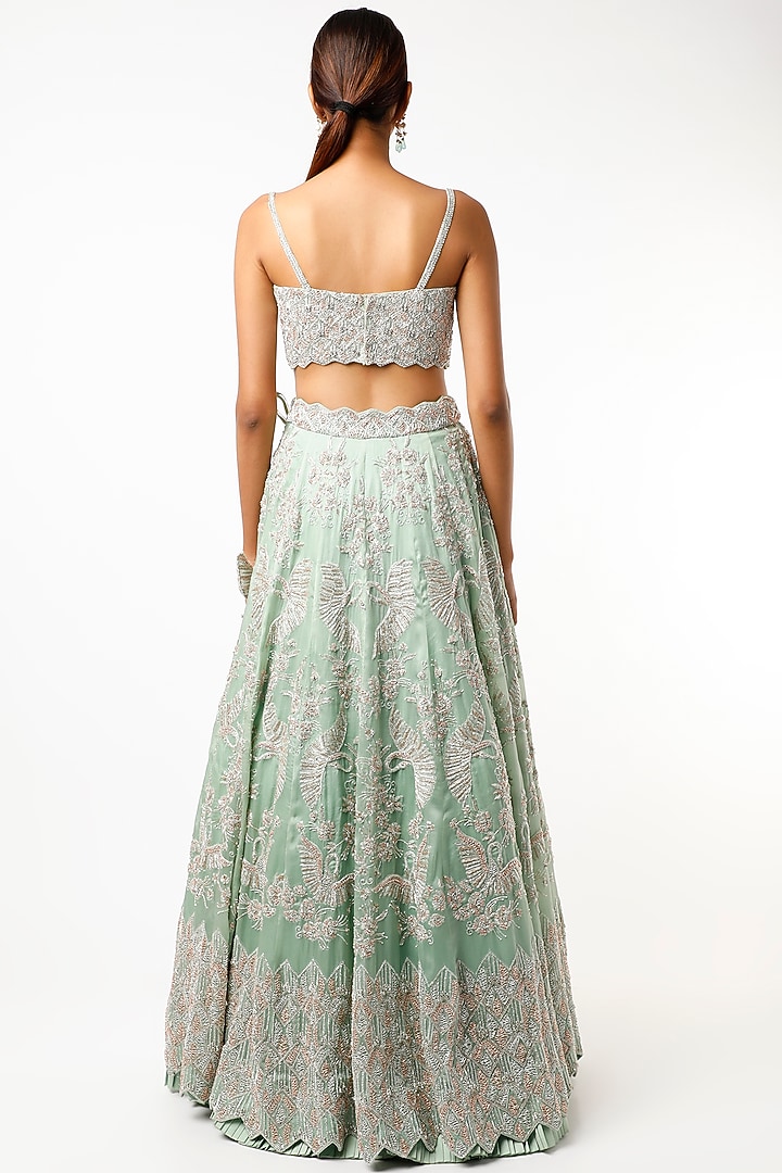 Mint Green Zardosi Embroidered Bridal Lehenga Set by Varun Chakkilam at Pernia's Pop Up Shop