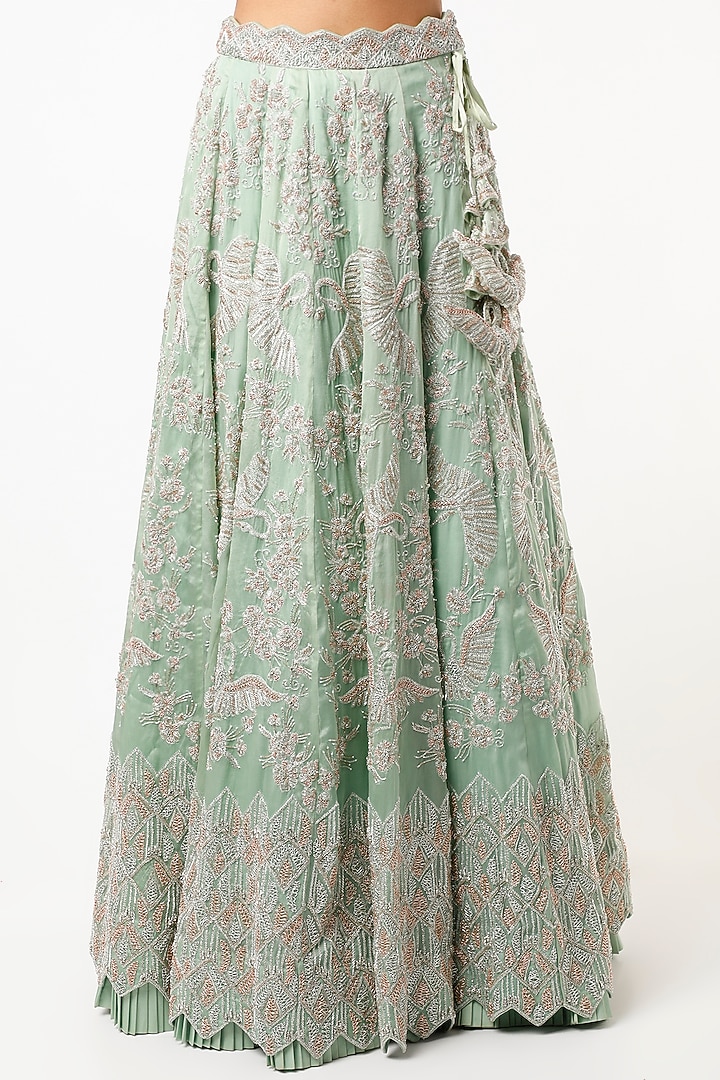 Mint Green Zardosi Embroidered Bridal Lehenga Set by Varun Chakkilam at Pernia's Pop Up Shop