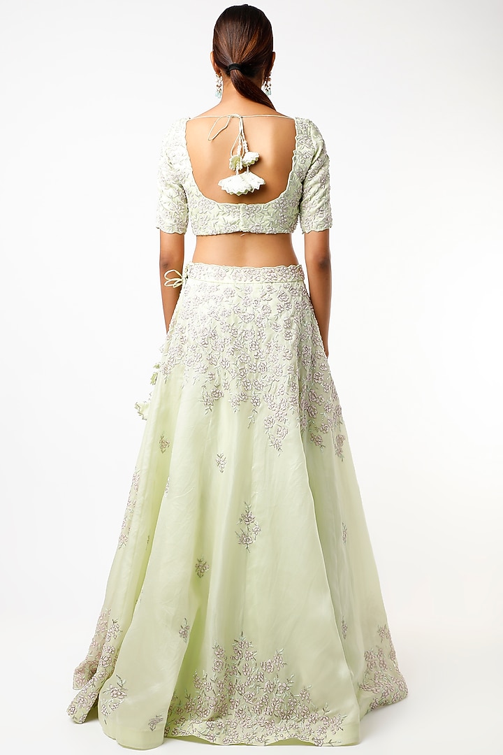 Light Mint Sequins Embroidered Wedding Lehenga Set by Varun Chakkilam at Pernia's Pop Up Shop