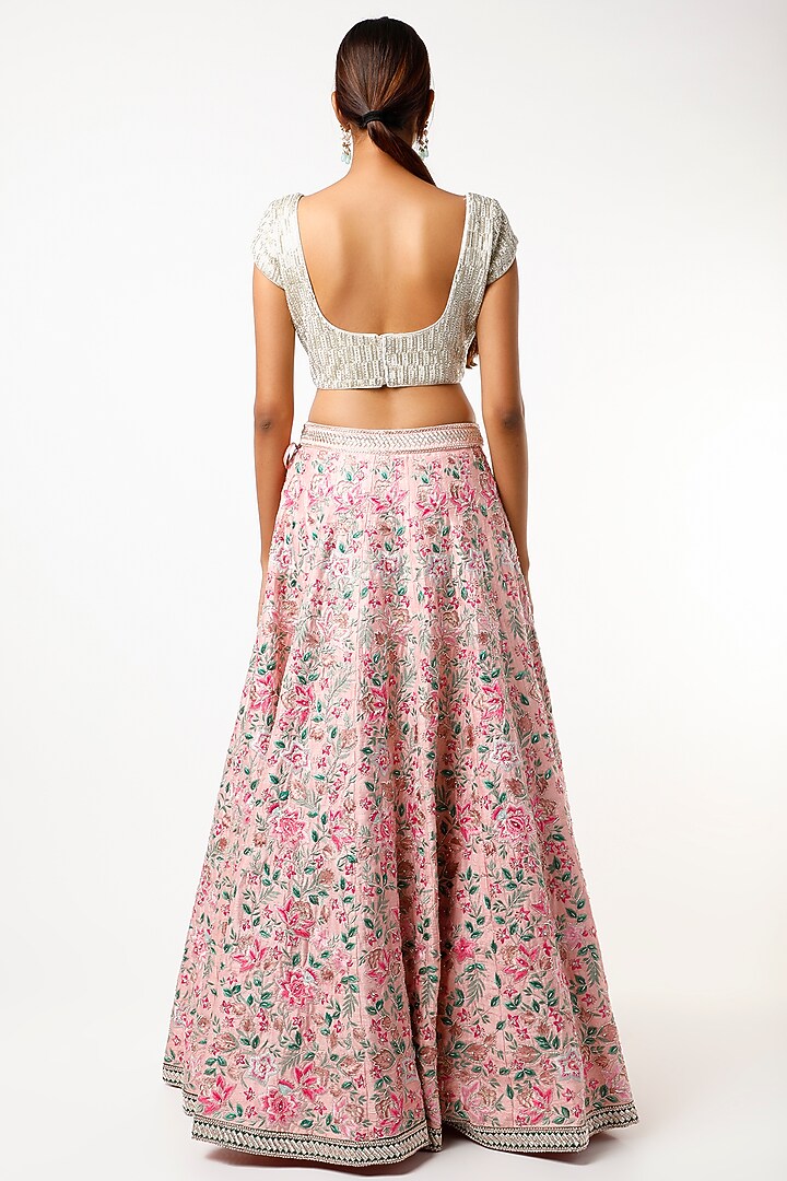 Blush Pink Applique Embroidered Bridal Lehenga Set by Varun Chakkilam at Pernia's Pop Up Shop