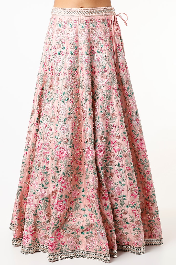 Blush Pink Applique Embroidered Bridal Lehenga Set by Varun Chakkilam at Pernia's Pop Up Shop