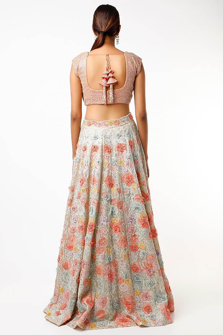 Multi-Colored Applique Embroidered Bridal Lehenga Set by Varun Chakkilam at Pernia's Pop Up Shop