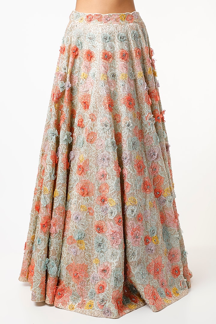 Multi-Colored Applique Embroidered Bridal Lehenga Set by Varun Chakkilam at Pernia's Pop Up Shop