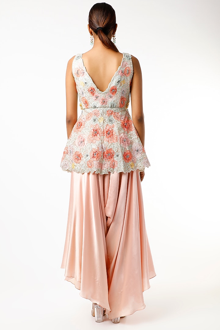 Peach Organza Harem Pant Set by Varun Chakkilam at Pernia's Pop Up Shop