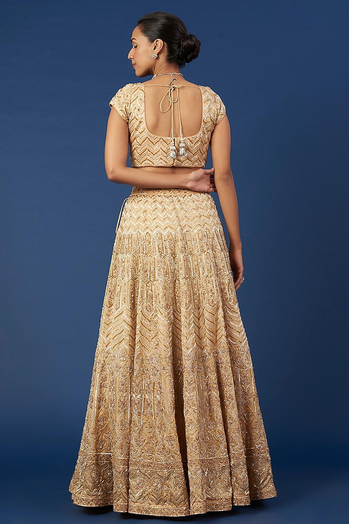 Beige Embroidered Bridal Lehenga Set by Varun Chakkilam at Pernia's Pop Up Shop