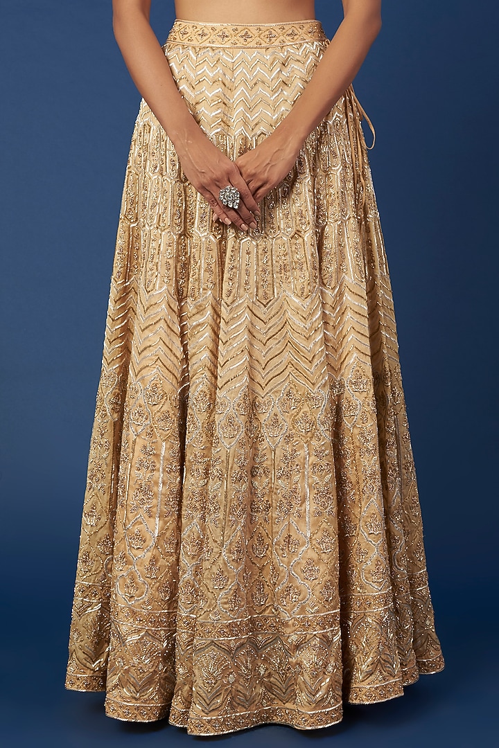 Beige Embroidered Bridal Lehenga Set by Varun Chakkilam at Pernia's Pop Up Shop