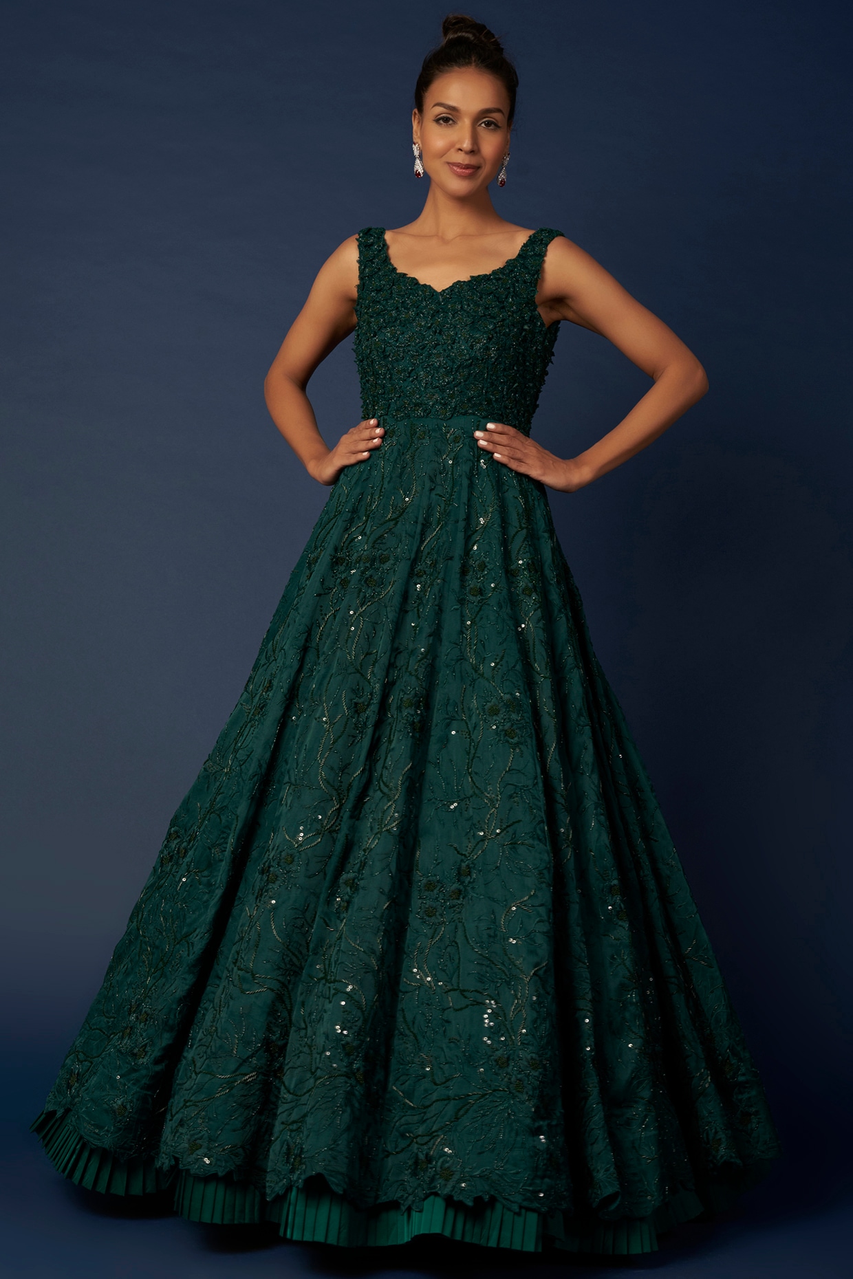 Green dress | Simple frocks, Green dress, Long gown design