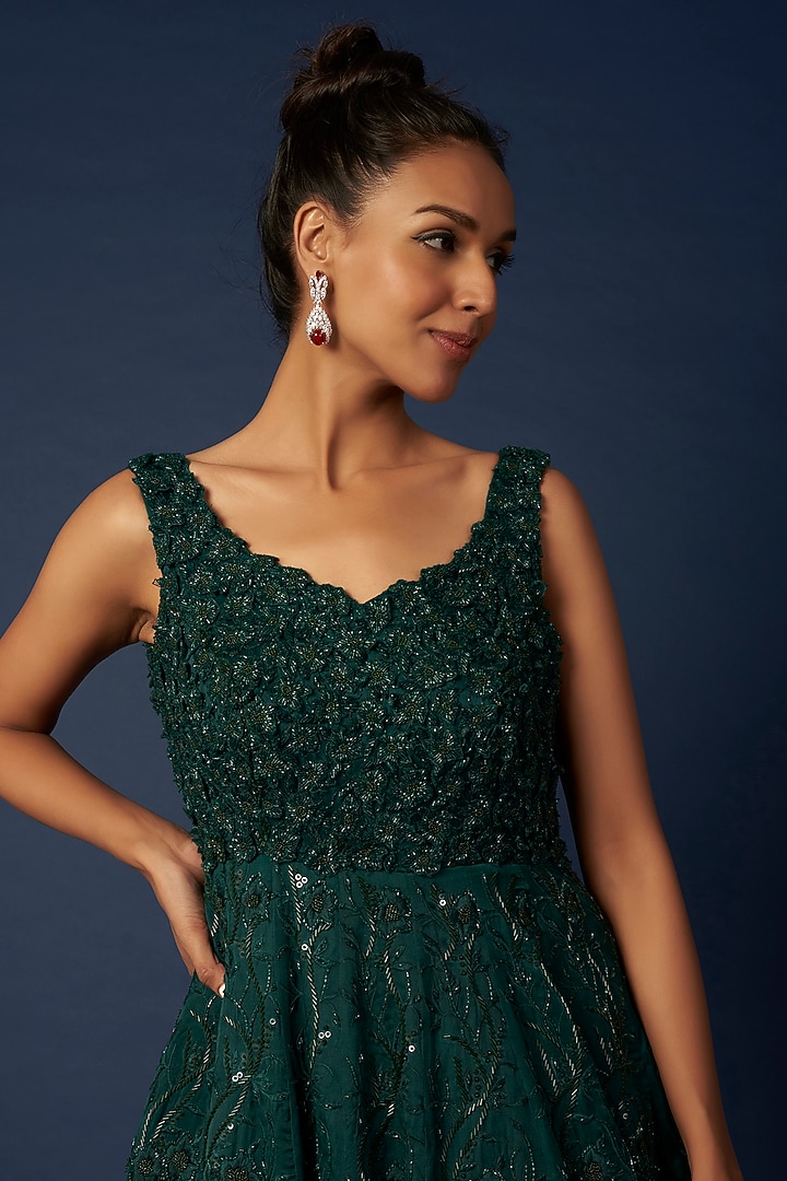 Emerald Green Embroidered Bridal Gown by Varun Chakkilam at Pernia's Pop Up Shop