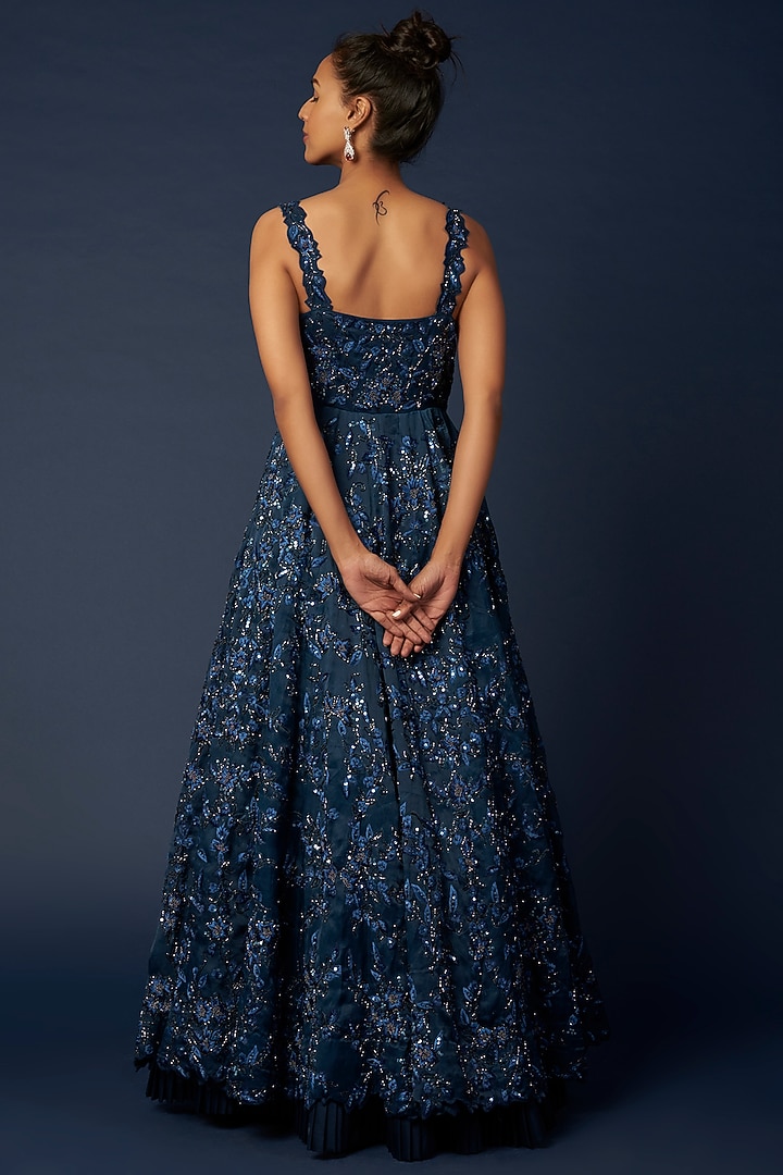 Sapphire Blue Embroidered Wedding Gown by Varun Chakkilam at Pernia's Pop Up Shop