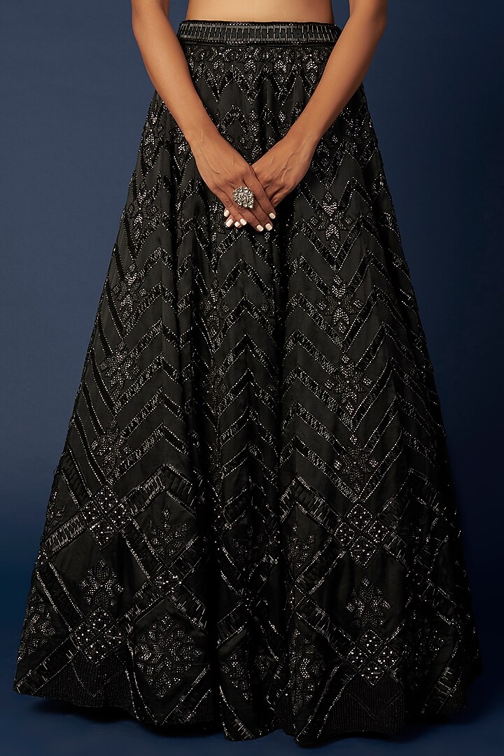 Black Celeste Embroidered Bridal Lehenga Set by Varun Chakkilam at Pernia's Pop Up Shop