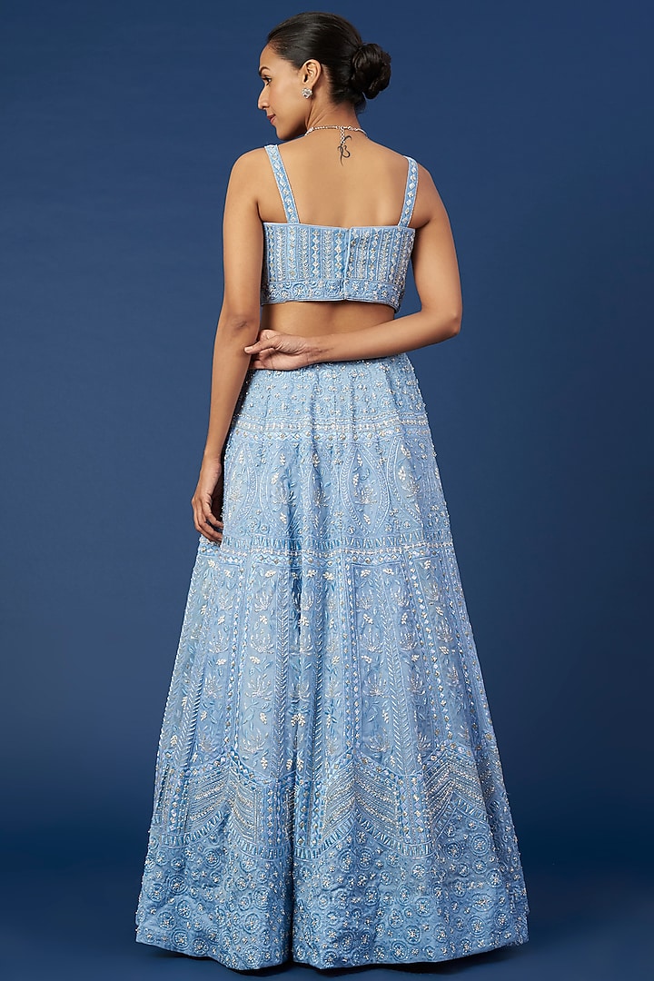 Sky Blue Embroidered Bridal Lehenga Set by Varun Chakkilam at Pernia's Pop Up Shop