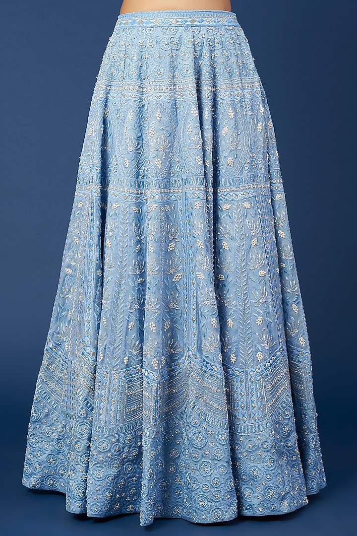 Sky Blue Embroidered Bridal Lehenga Set by Varun Chakkilam at Pernia's Pop Up Shop