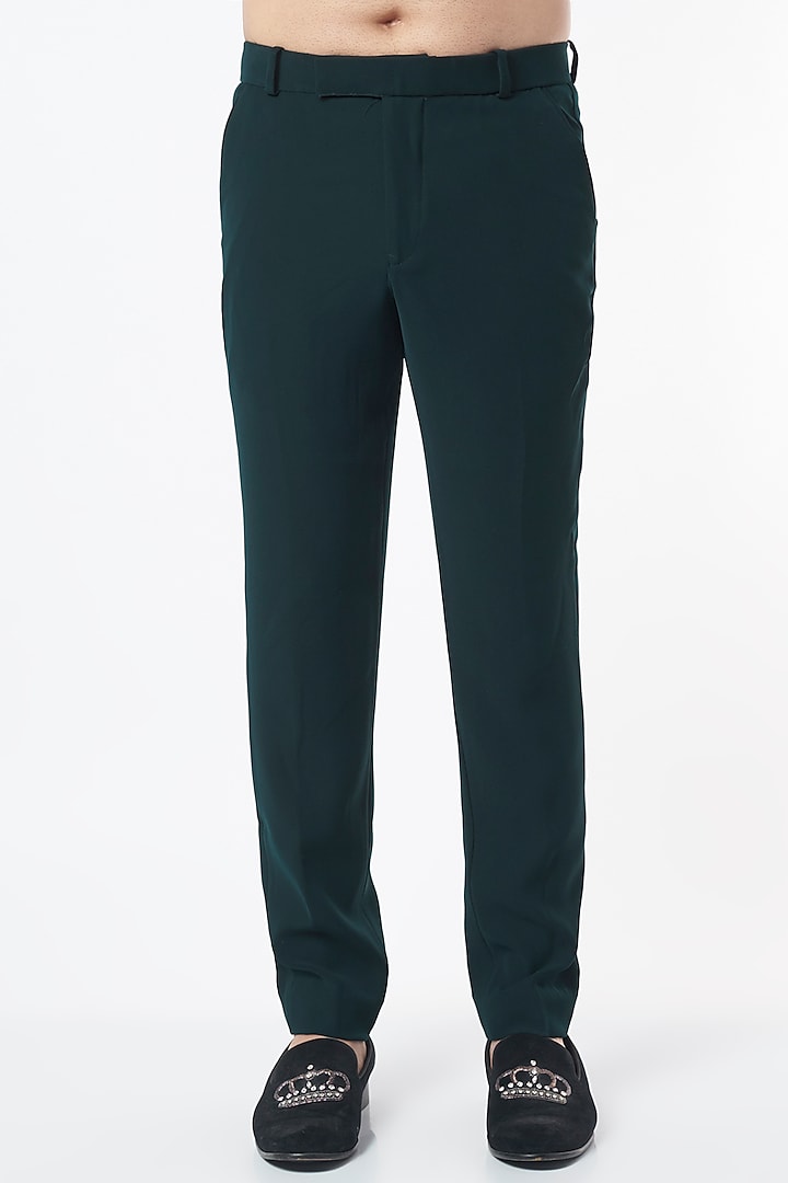 Emerald Green Polyblend Suiting Scattered Groom Bandhgala Set by Varun Chakkilam Men at Pernia's Pop Up Shop