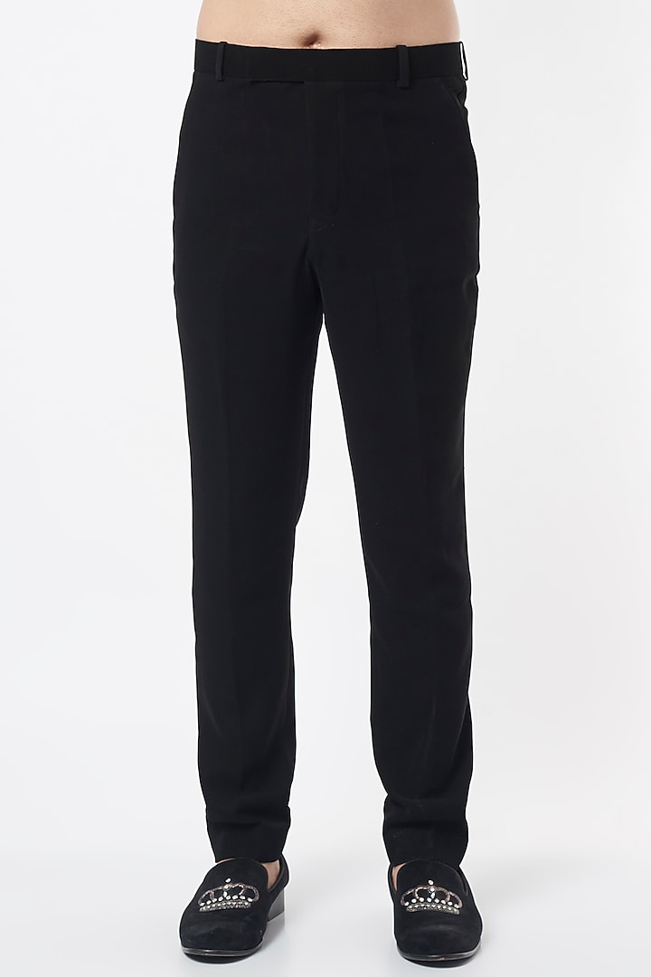 Black Polyblend Suiting Stroked Blazer Set by Varun Chakkilam Men at Pernia's Pop Up Shop