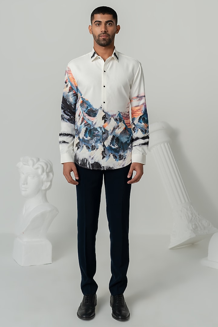 Bright White Japanese Polyester Wedding Shirt by Varun Chakkilam Men at Pernia's Pop Up Shop