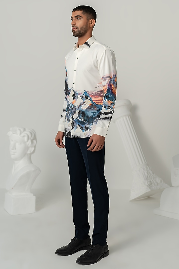 Bright White Japanese Polyester Wedding Shirt by Varun Chakkilam Men at Pernia's Pop Up Shop