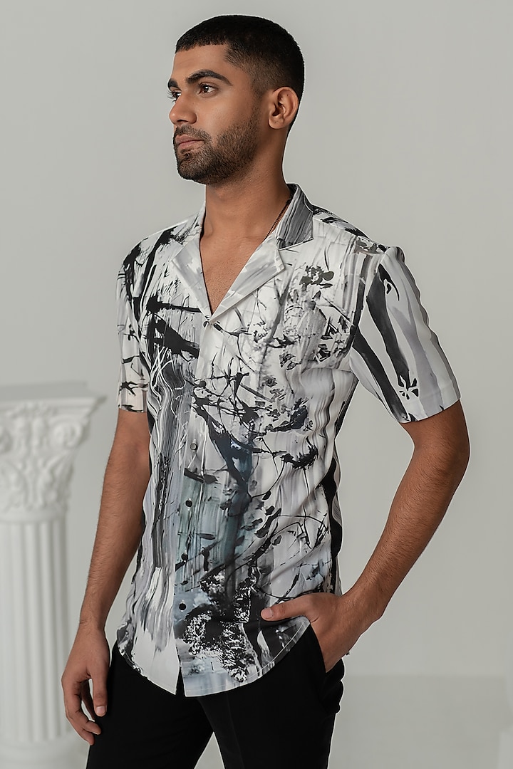 Bright White Italian Crepe Shirt by Varun Chakkilam Men