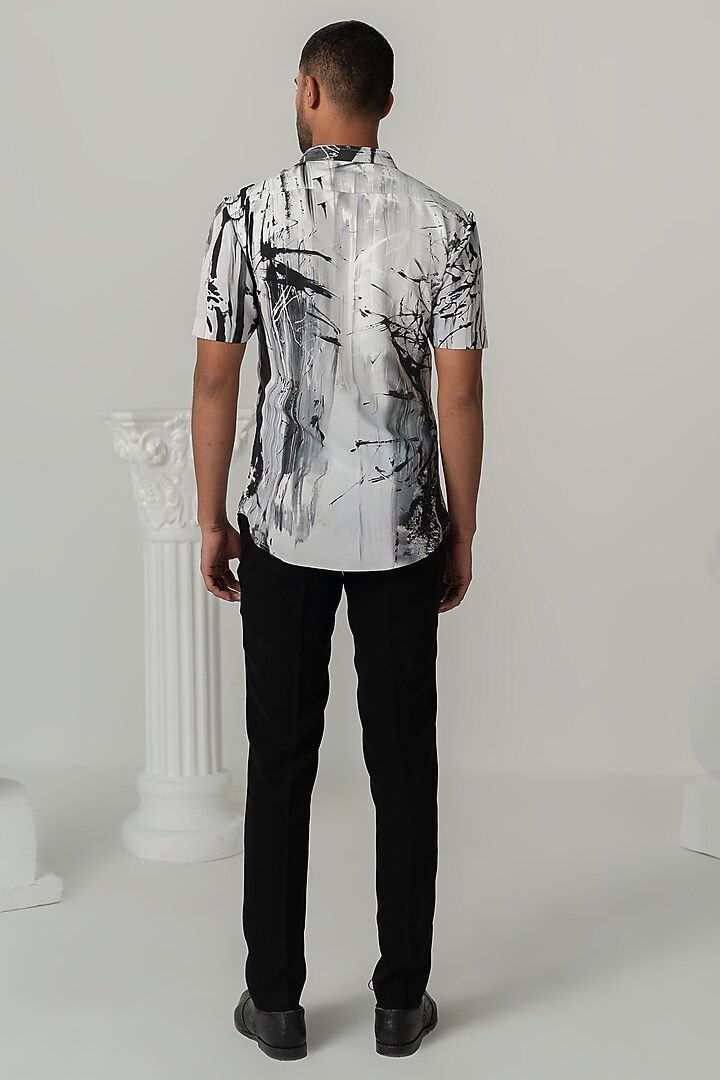 Bright White Italian Crepe Party Wear Shirt by Varun Chakkilam Men at Pernia's Pop Up Shop
