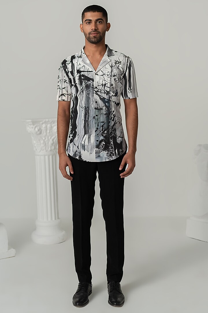 Bright White Italian Crepe Party Wear Shirt by Varun Chakkilam Men at Pernia's Pop Up Shop