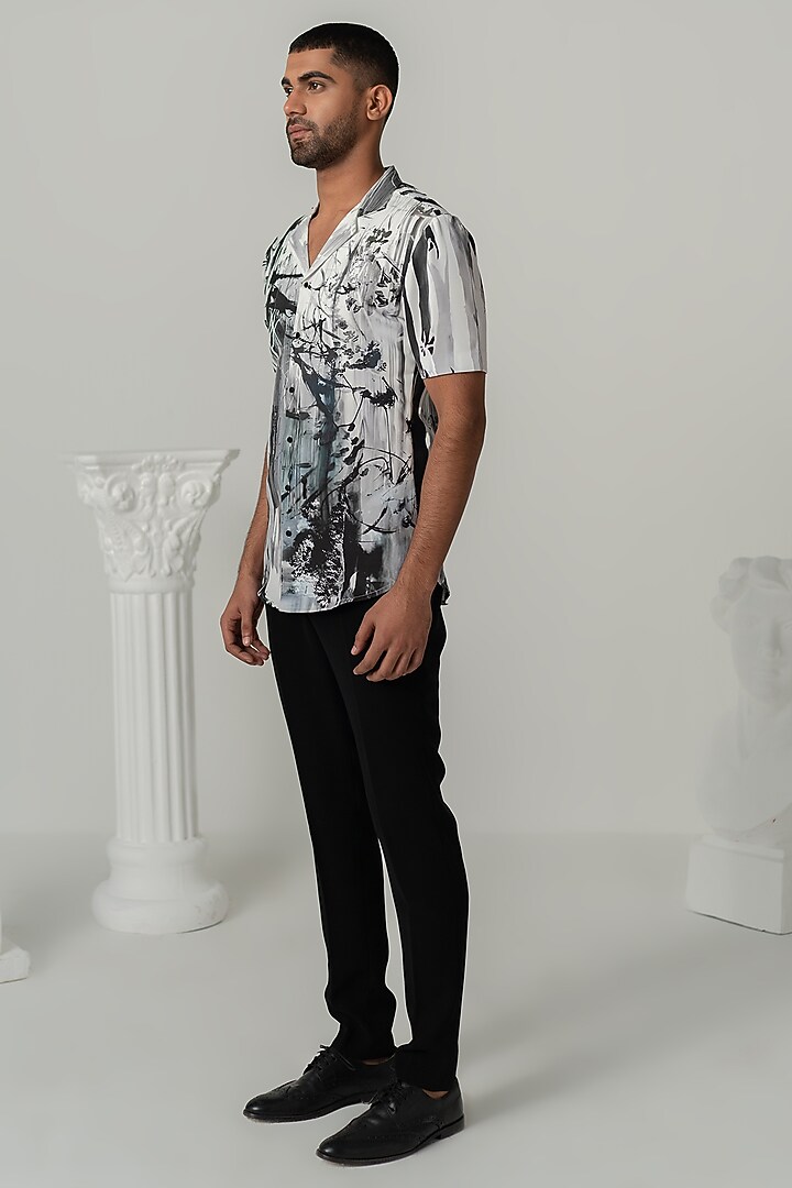 Bright White Italian Crepe Party Wear Shirt by Varun Chakkilam Men at Pernia's Pop Up Shop
