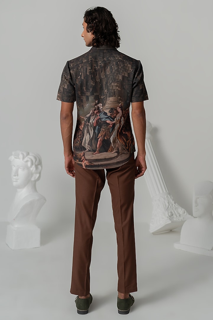 Turkish Coffee Italian Crepe Party Wear Shirt by Varun Chakkilam Men at Pernia's Pop Up Shop