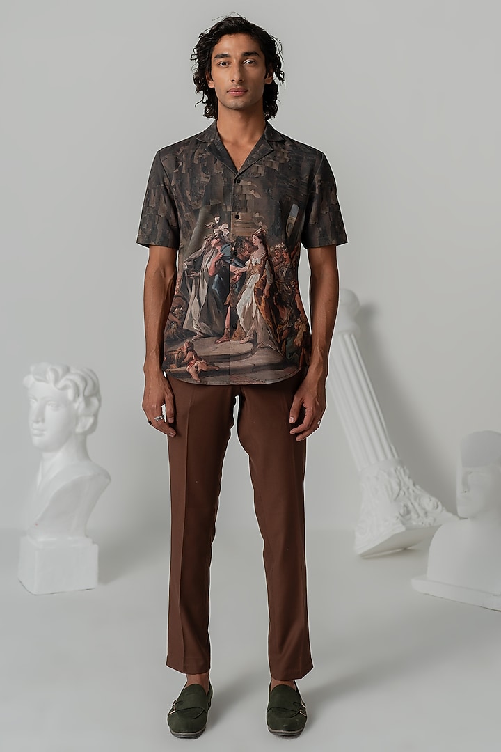 Turkish Coffee Italian Crepe Party Wear Shirt by Varun Chakkilam Men at Pernia's Pop Up Shop