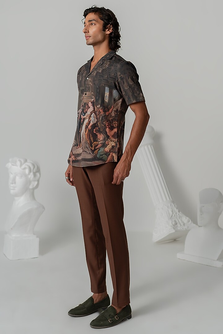Turkish Coffee Italian Crepe Party Wear Shirt by Varun Chakkilam Men at Pernia's Pop Up Shop