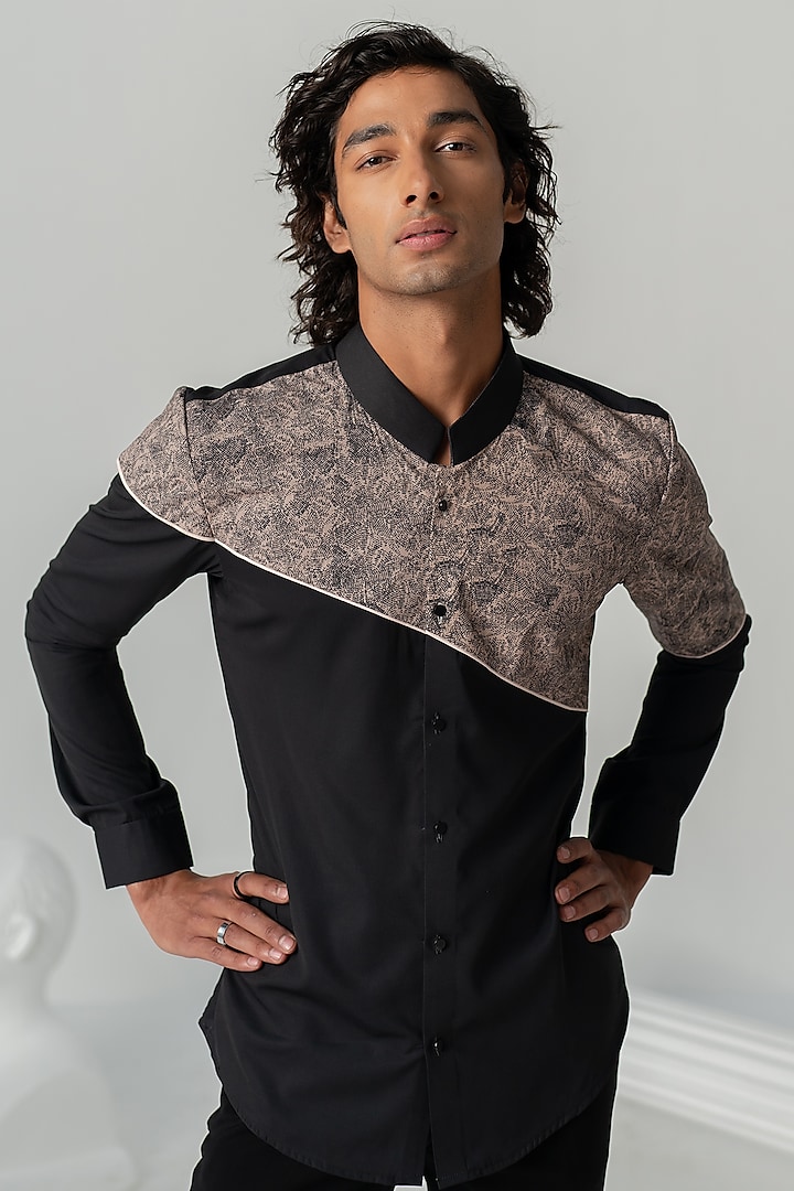 Black Twill Shirt by Varun Chakkilam Men