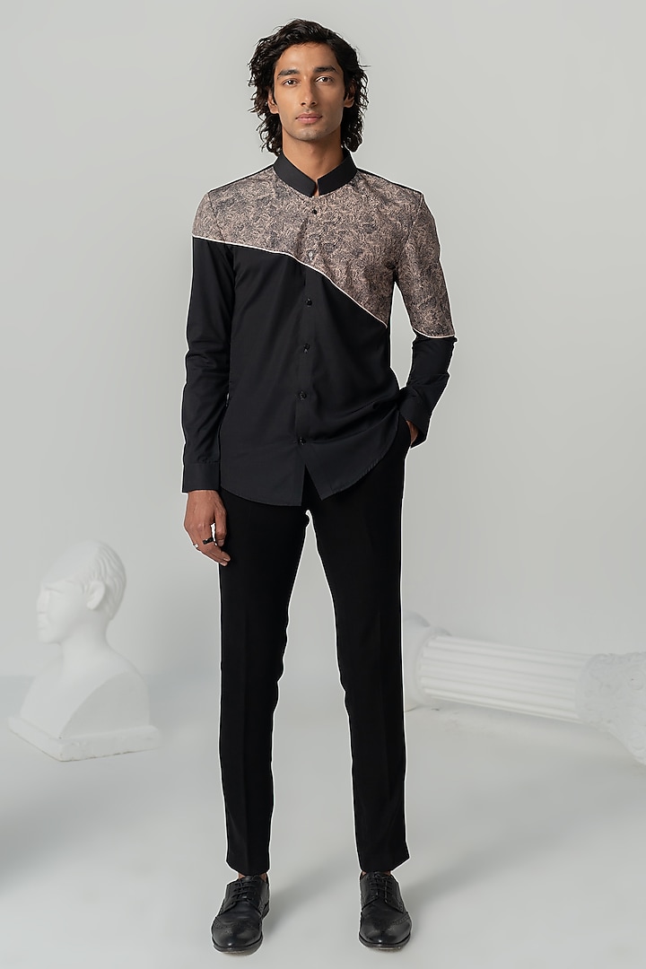 Black Twill Party Wear Shirt by Varun Chakkilam Men at Pernia's Pop Up Shop