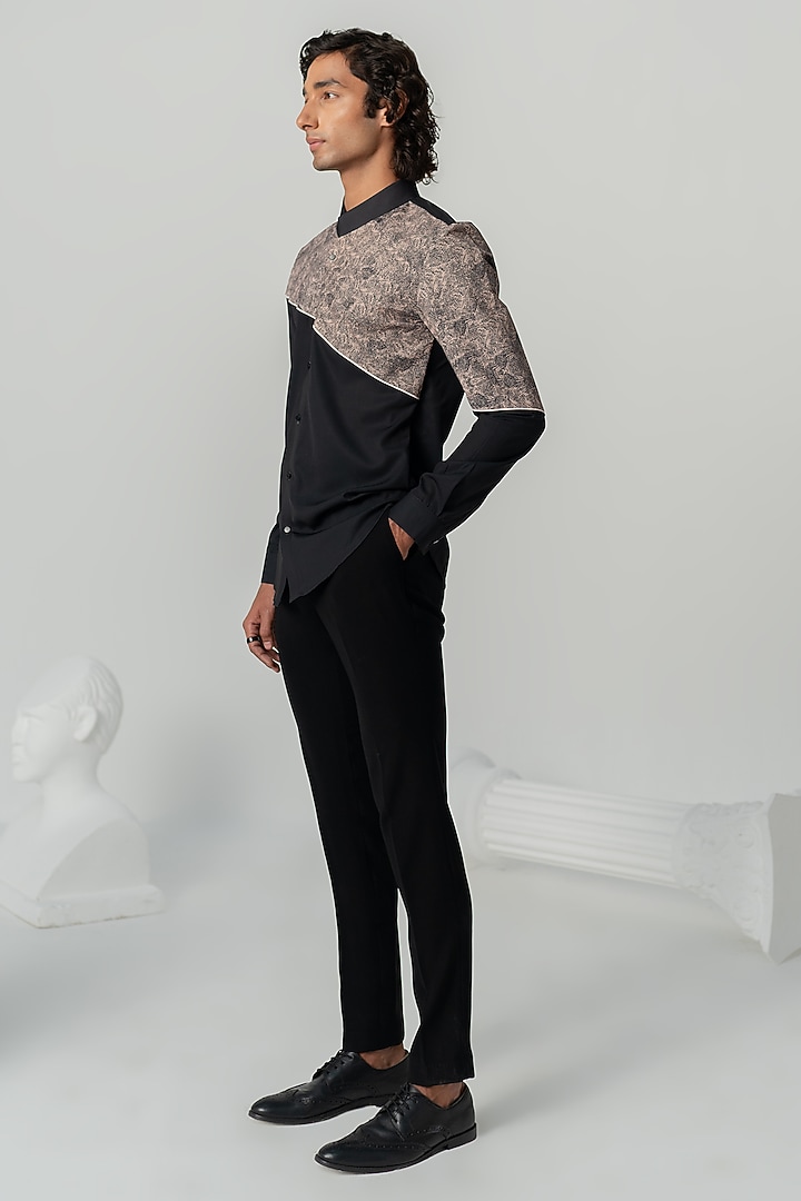 Black Twill Party Wear Shirt by Varun Chakkilam Men at Pernia's Pop Up Shop