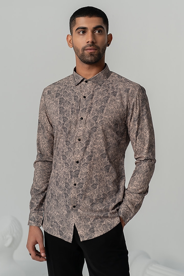 Mud Brown Twill Shirt by Varun Chakkilam Men