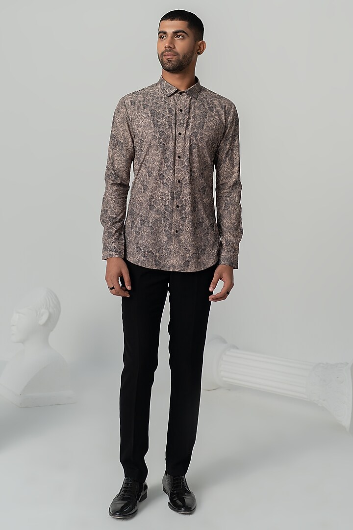 Mud Brown Twill Party Wear Shirt by Varun Chakkilam Men at Pernia's Pop Up Shop